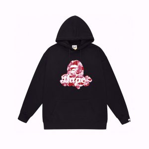 A BATHING APE Black Hoodie red camouflage Ape Head