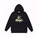 BAPE Black Hoodie with green camouflage ape head