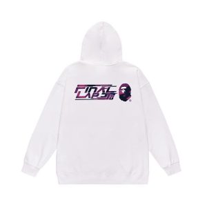 BAPE White hoodie purple camo graphic with FINAL text