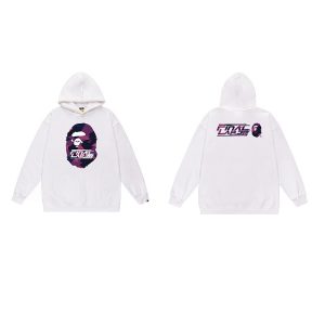 BAPE White hoodie purple camo graphic with FINAL text