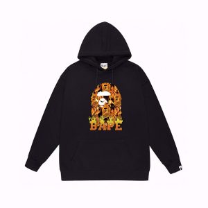 BAPE pullover hoodie graphic print flaming ape heads