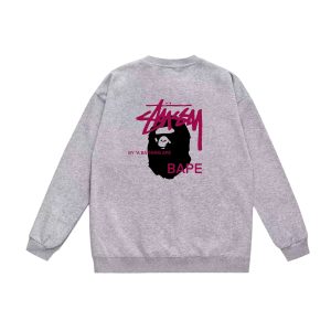 BAPE x Stüssy red logo grey sweatshirt