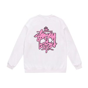 Stüssy x BAPE pink logo white sweatshirt