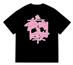 Bathing Ape x Stussy pink logo shirt black