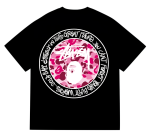 BAPE x Stussy pink logo black shirt