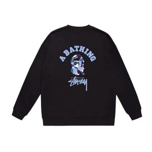 BAPE x Stussy blue logo black sweatshirt
