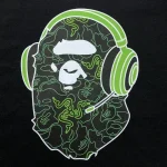 A Bathing Ape Ape Head Green Headphones Black T Shirt